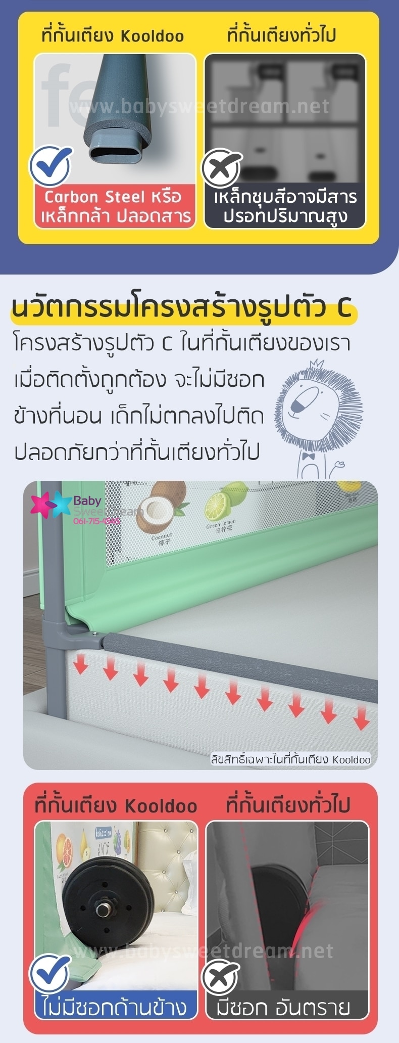 ที่กั้นเตียงโครง C ไม่มีซอกข้างที่นอน
